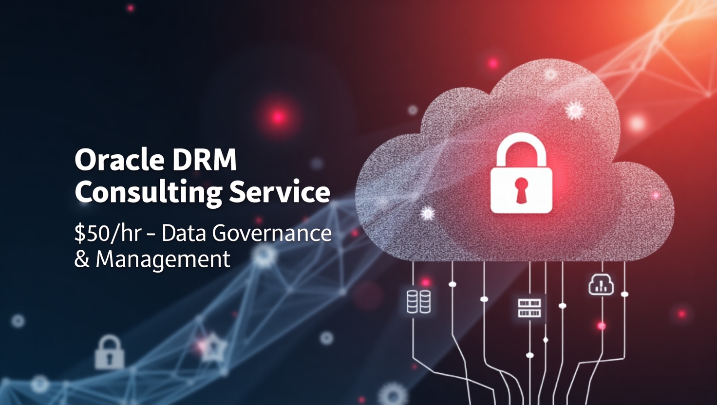 Oracle DRM consulting service logo featuring professional design elements and a focus on data management solutions.